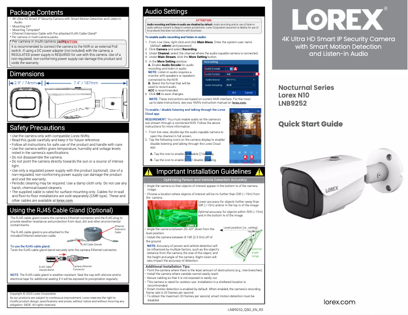 Page n°1 - Guide de démarrage rapide Lorex LNB9242B
