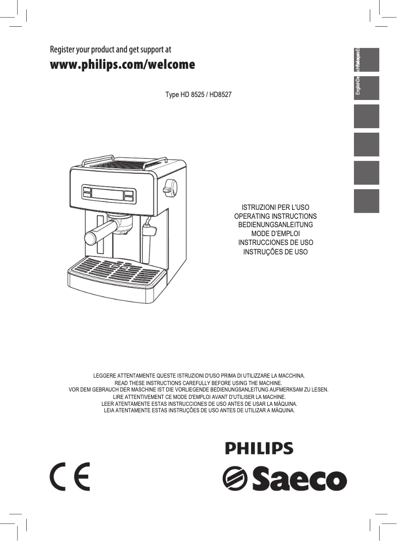 Image de la première page du manuel de l'appareil Saeco Estrosa HD8525