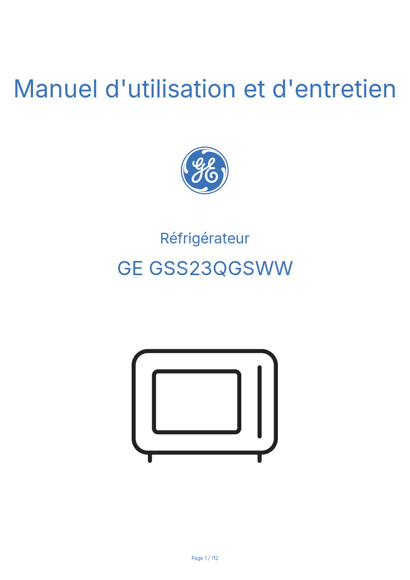 Image de la première page du manuel de l'appareil GSS23QGSWW