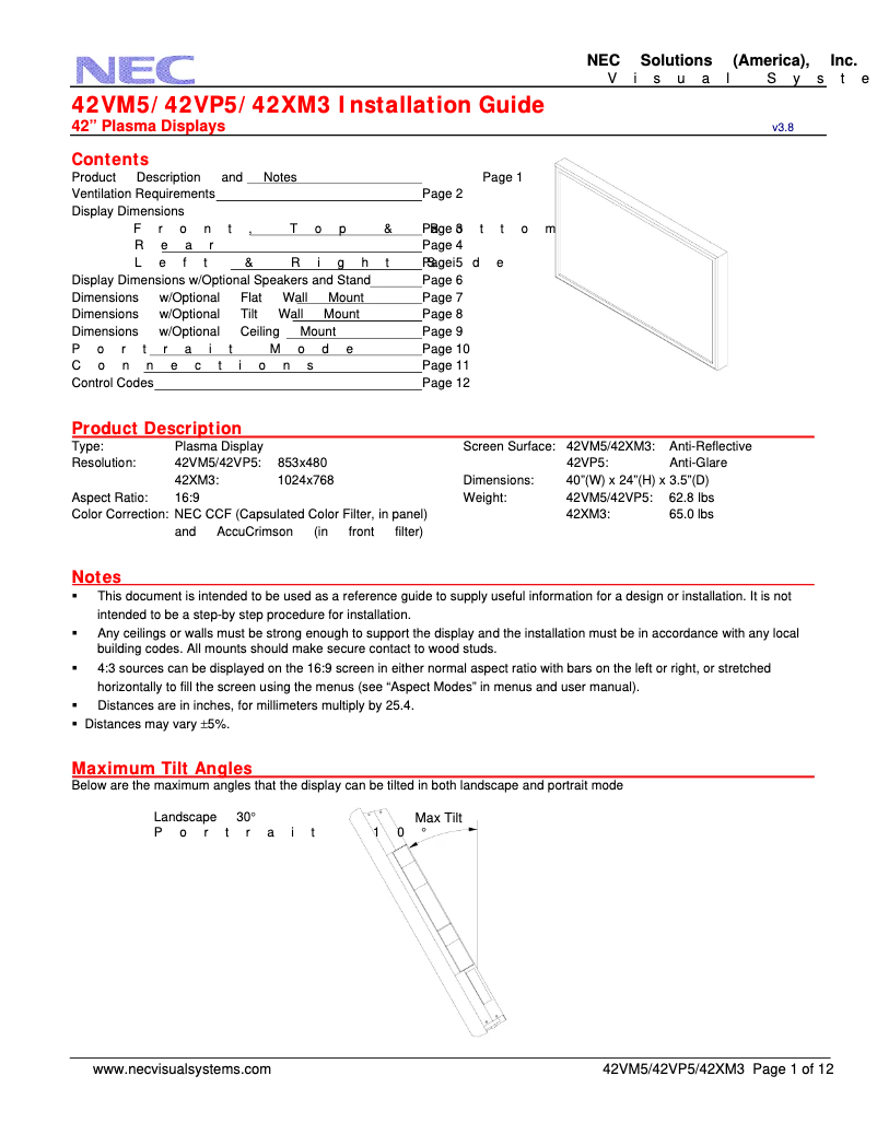 Página 1 del manual Manual de usuario NEC PlasmaSync 42VM542VP5