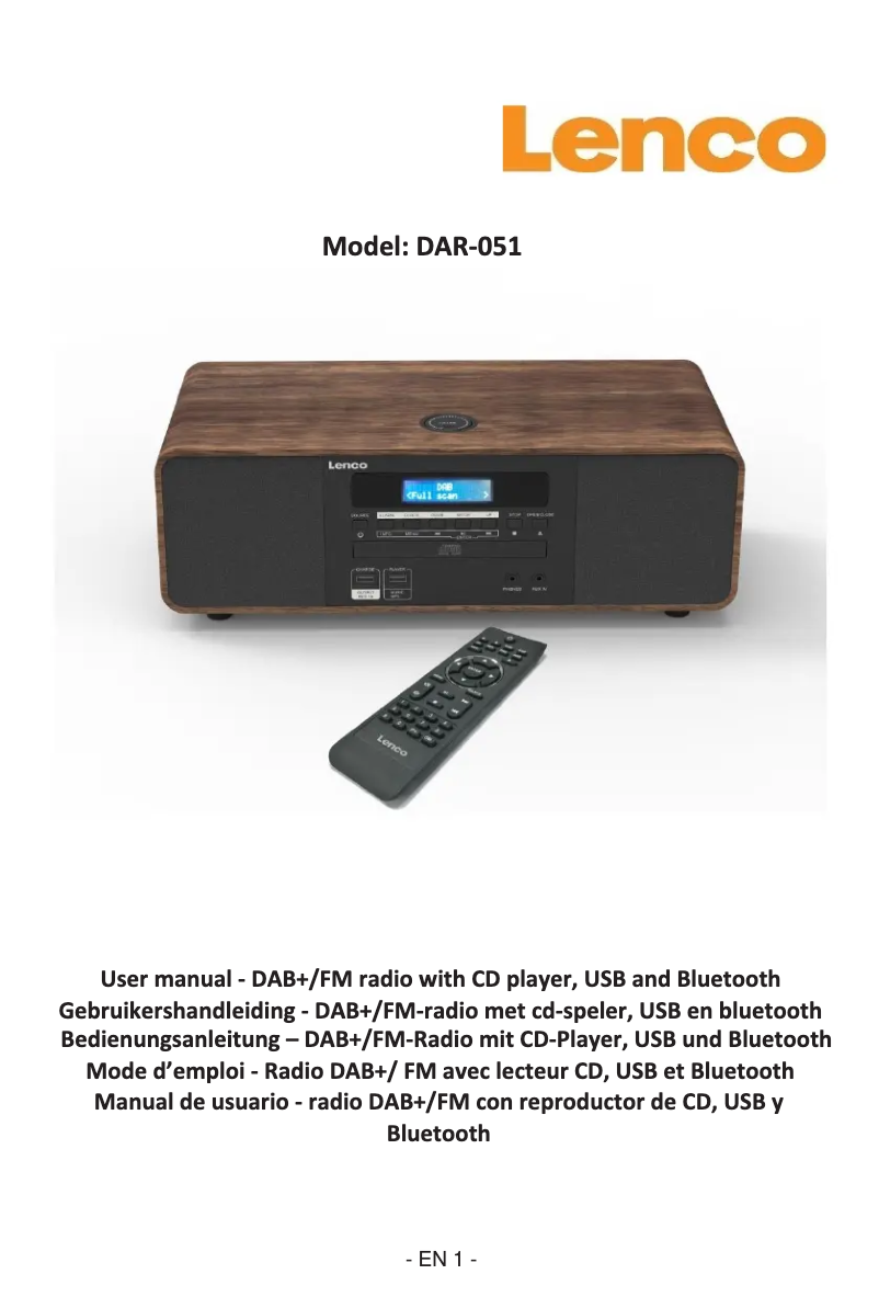 Page 1 de la notice Manuel utilisateur Lenco DAR-051