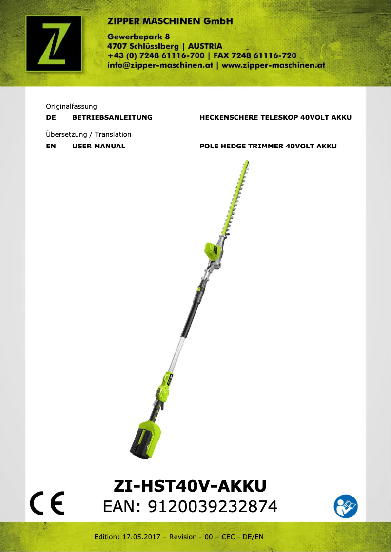 Image de la première page du manuel de l'appareil ZI-HST40V-AKKU