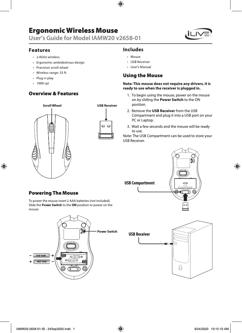Page 1 de la notice Manuel utilisateur iLive IAMW20