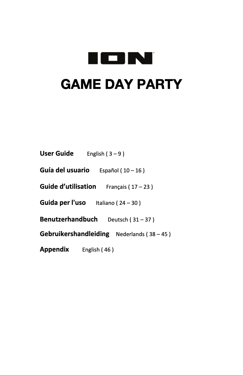 Page n°1 - Manuel utilisateur ION Game Day Party