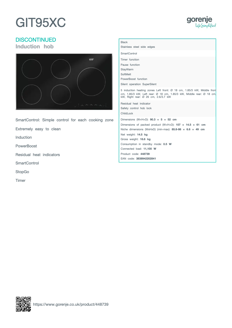 Page n°1 - Fiche technique Gorenje GIT95XC