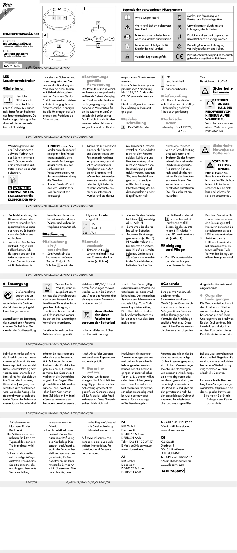 Page 1 de la notice Manuel utilisateur Crivit IAN 283689