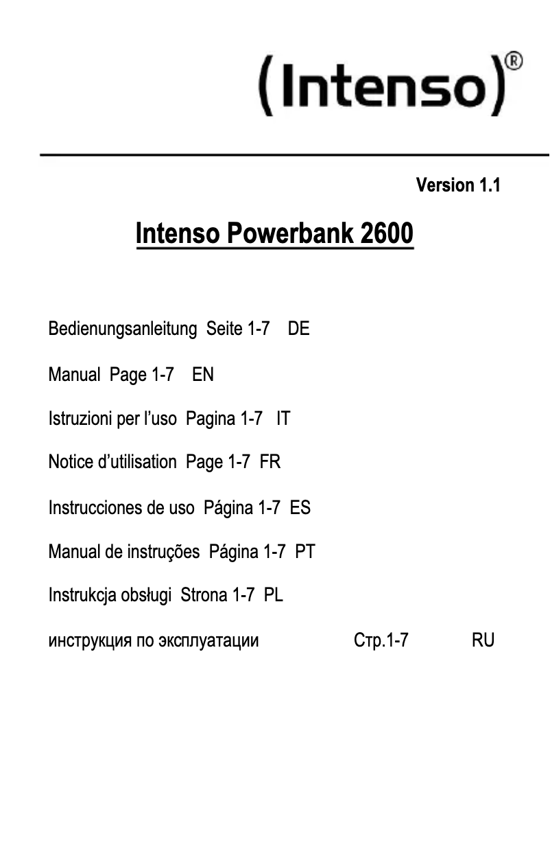 Page 1 de la notice Manuel utilisateur Intenso Powerbank 2600