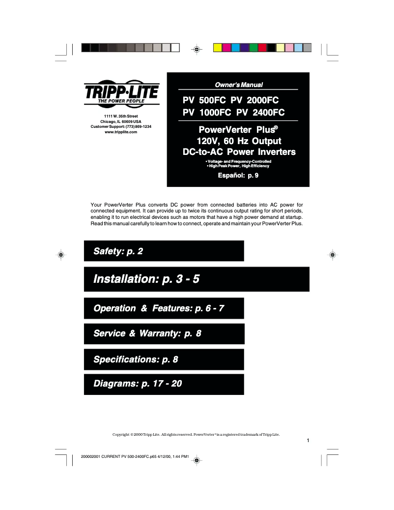 Page n°1 - Manuel utilisateur Tripp Lite PowerVerter Plus PV2400FC