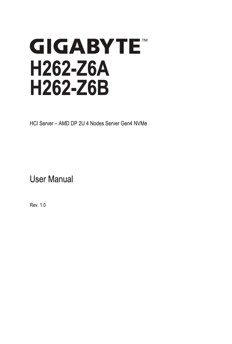 Page 1 de la notice Manuel utilisateur Gigabyte H262-Z6A