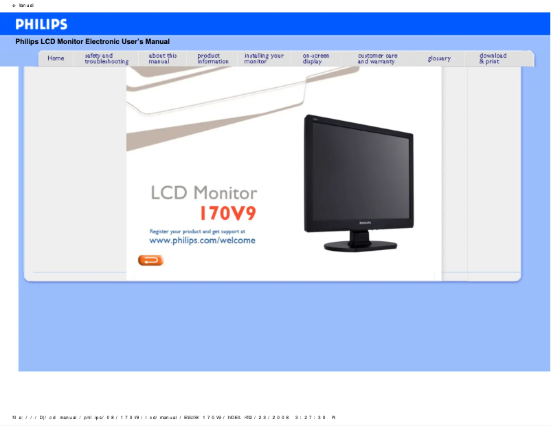 Page 1 de la notice Manuel utilisateur Philips 170V9FB
