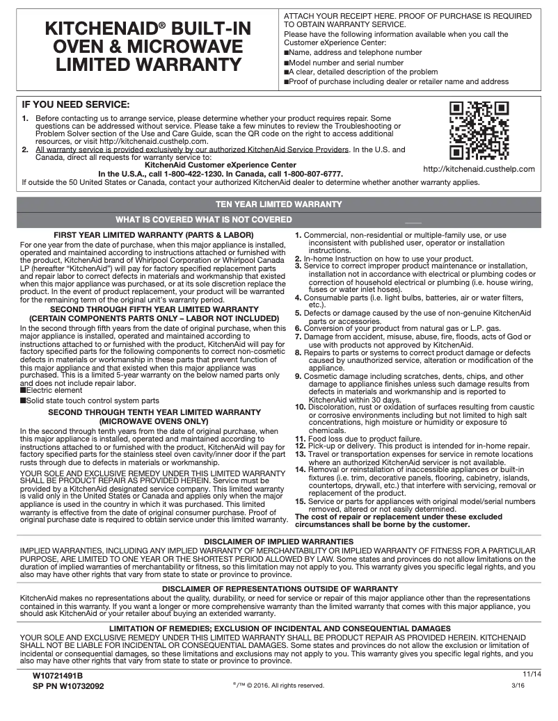 Page n°1 - Informations de garantie KitchenAid KMBS104ESS