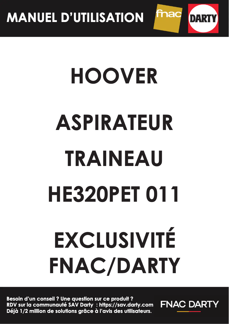 Page 1 de la notice Manuel utilisateur Hoover HE320PET 011