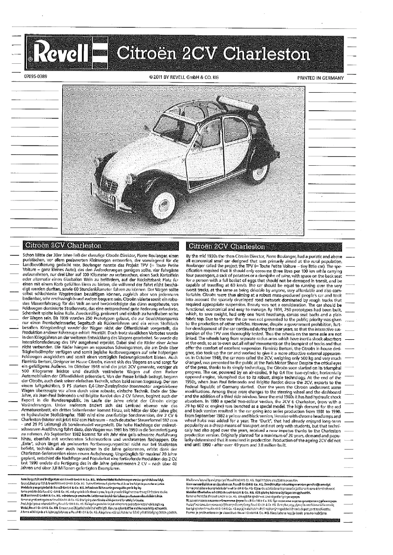 Page 1 de la notice Manuel utilisateur Revell Citroen 2CV CHARLESTON