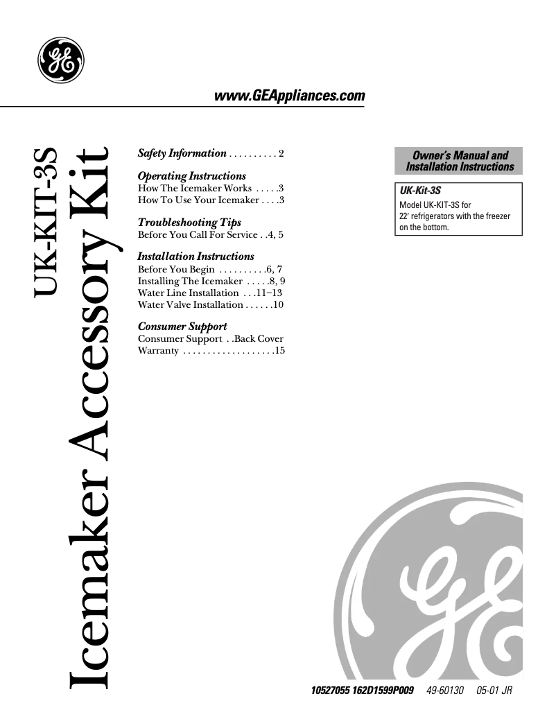 Page 1 de la notice Guide d'installation GE UKKIT3S