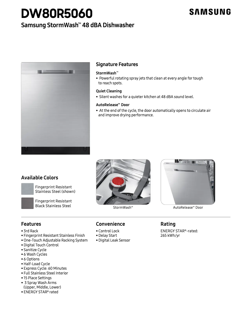 Image de la première page du manuel de l'appareil DW80R5060US