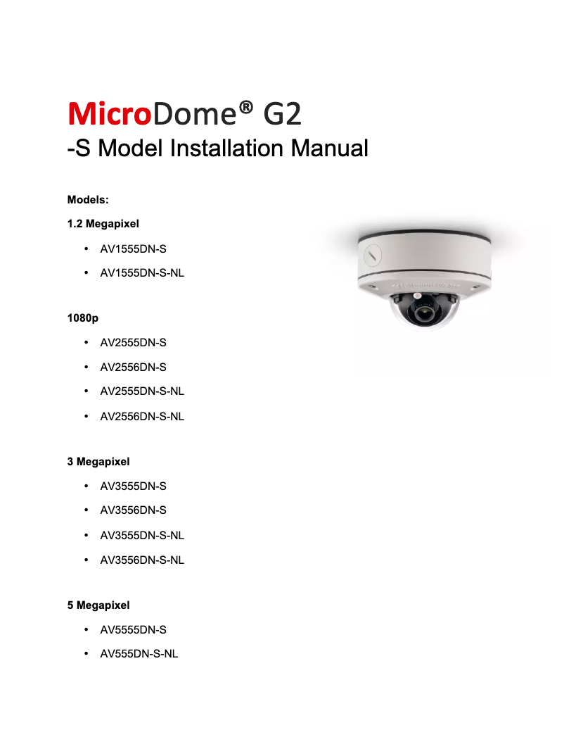 Page 1 de la notice Manuel utilisateur Arecont Vision AV1555DN-S-NL