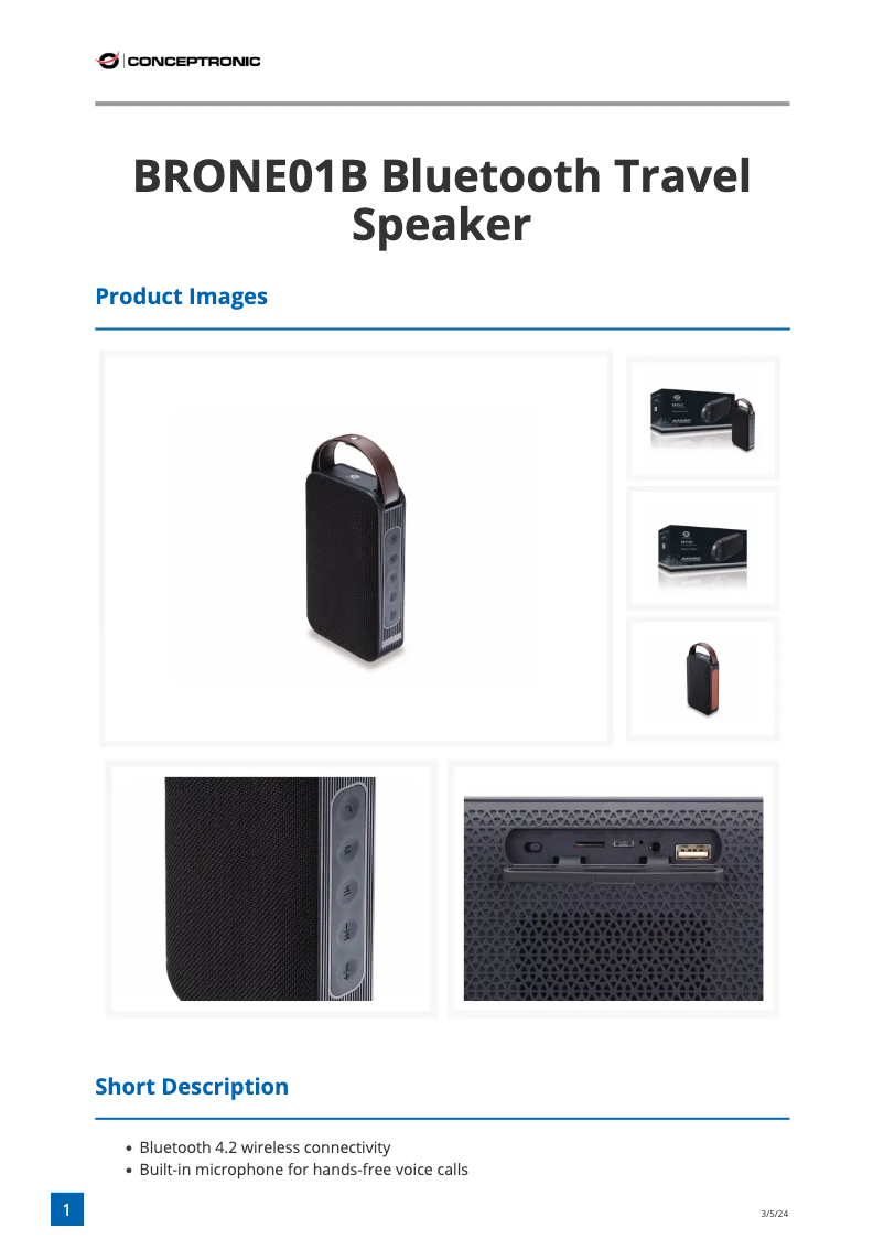 Page 1 de la notice Fiche technique Conceptronic BRONE01B