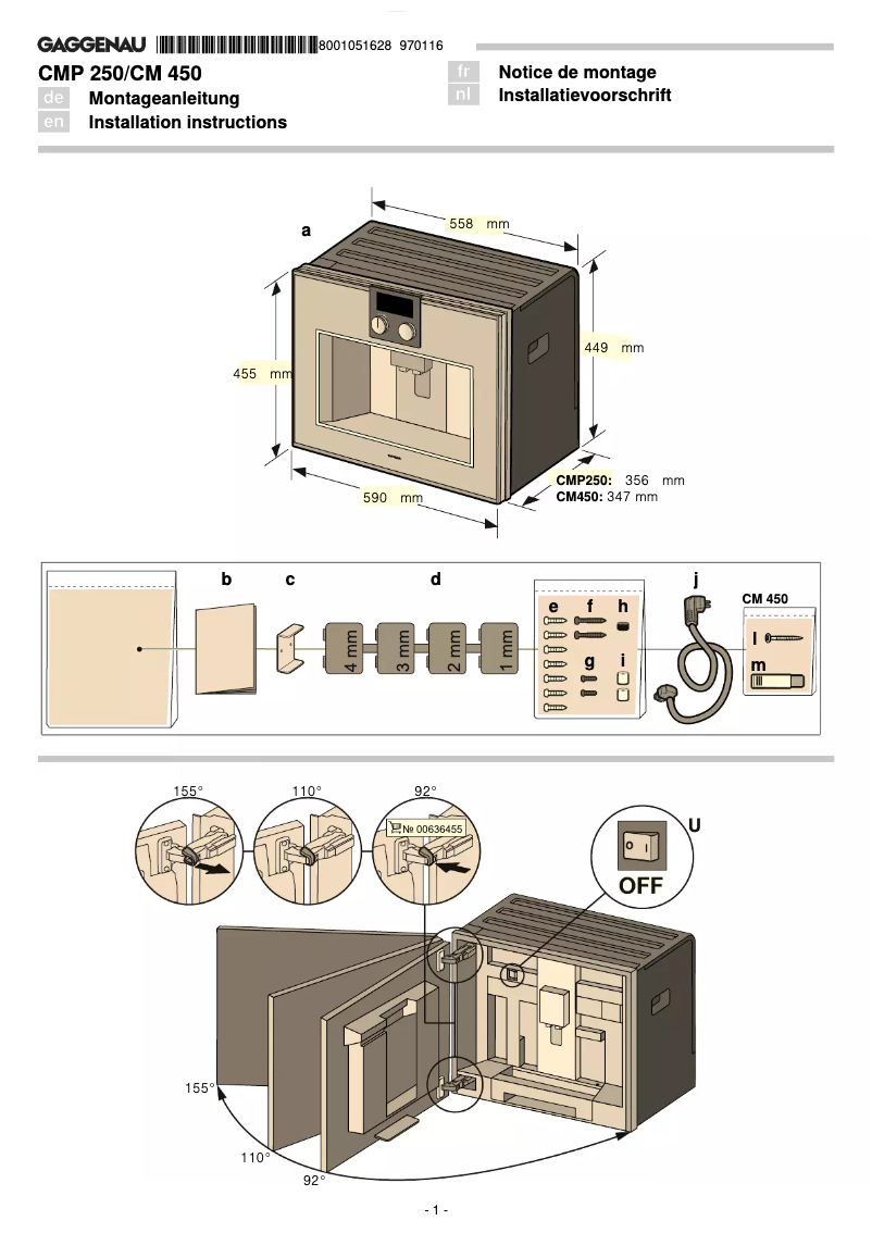 Page 1 of the manual Installation Guide Gaggenau CMP250131