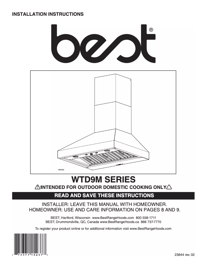 Page n°1 - Guide d'installation Best Fuori-Periphery WTD9M48SB