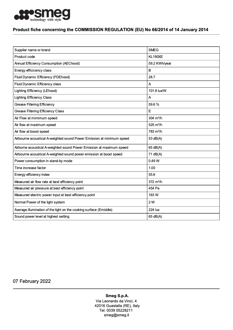 Page 1 de la notice Brochure Smeg KL190XE