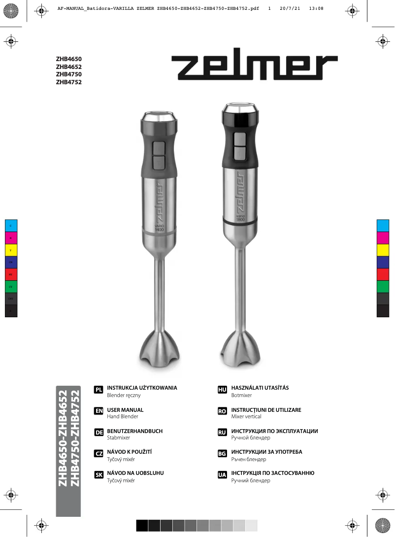 Page 1 de la notice Manuel utilisateur Zelmer ZHB4750