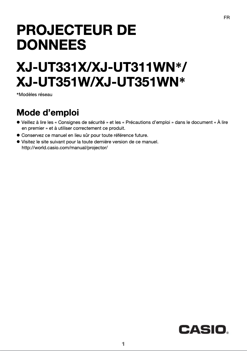 Page 1 de la notice Manuel utilisateur Casio XJ-UT311WN-UJ