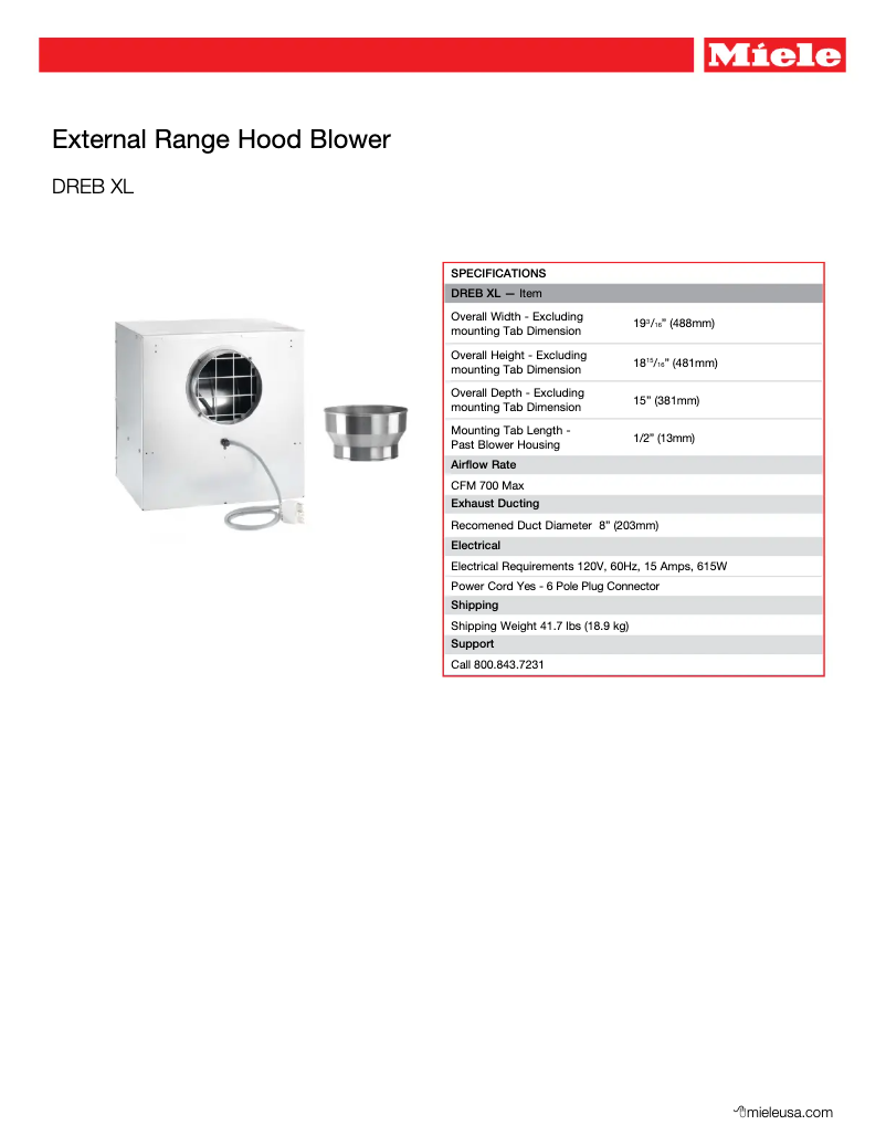 Page 1 de la notice Fiche technique Miele DAR 1130