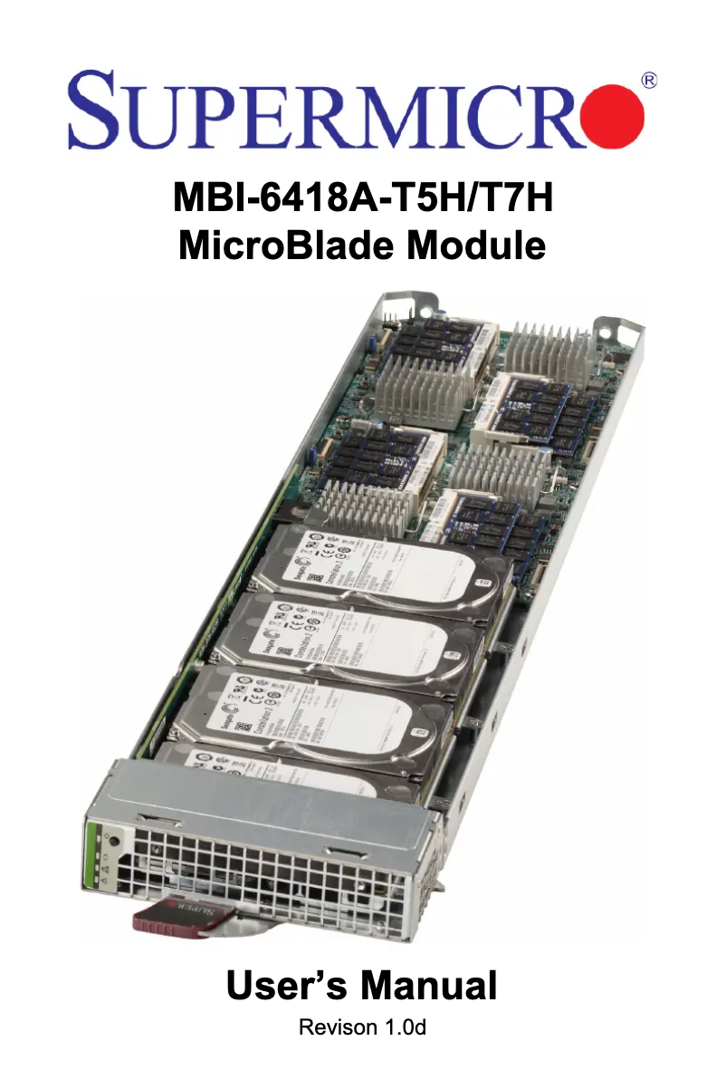 Page 1 de la notice Manuel utilisateur Supermicro MicroBlade MBI-6418A-T7H