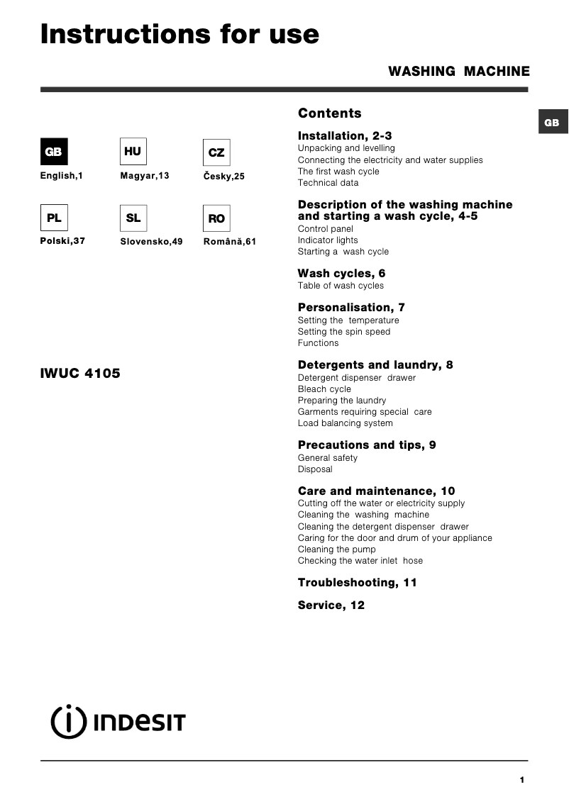 Page 1 de la notice Manuel utilisateur Indesit IWUC 4105