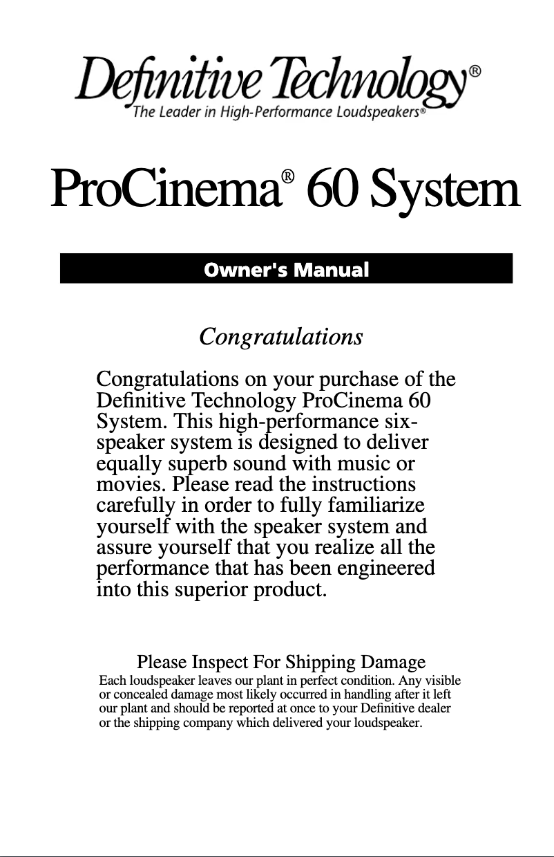 Imagen de la primera página del manual del dispositivo ProCinema 60