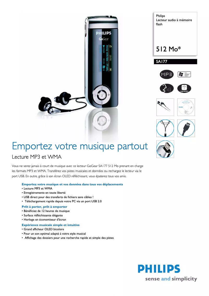 Page n°1 - Fiche technique Philips GoGear SA177