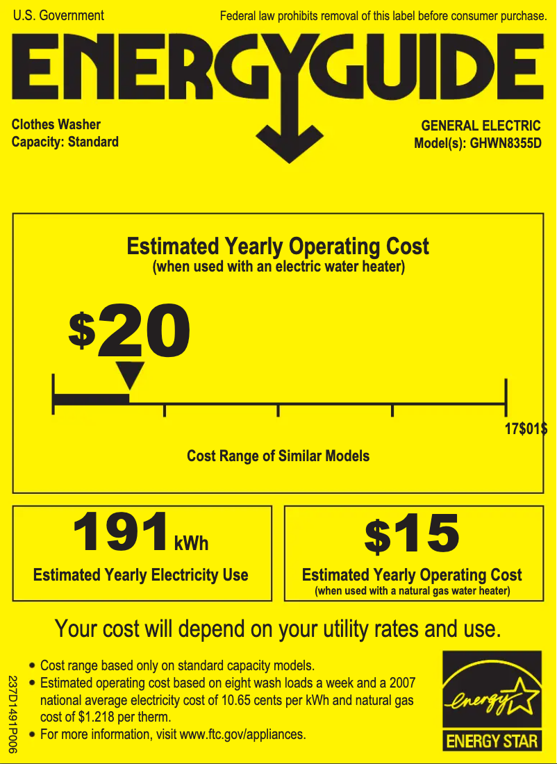 Page n°1 - Label énergétique GE GHWN8355DMC