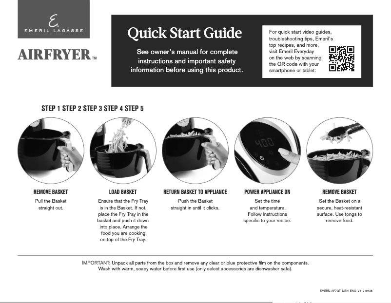 Página 1 del manual Guía de inicio rápido Emeril Lagasse AirFryer GLA-502