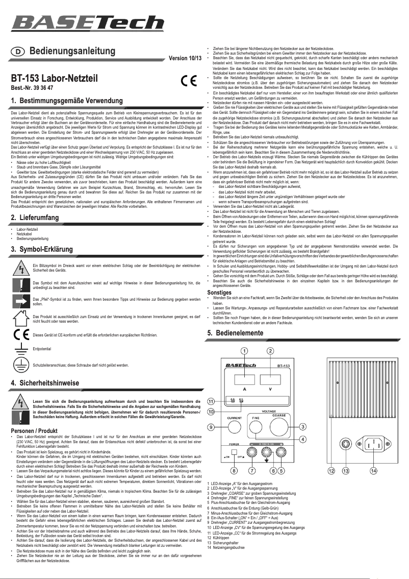 Page 1 de la notice Manuel utilisateur BaseTech BT-153