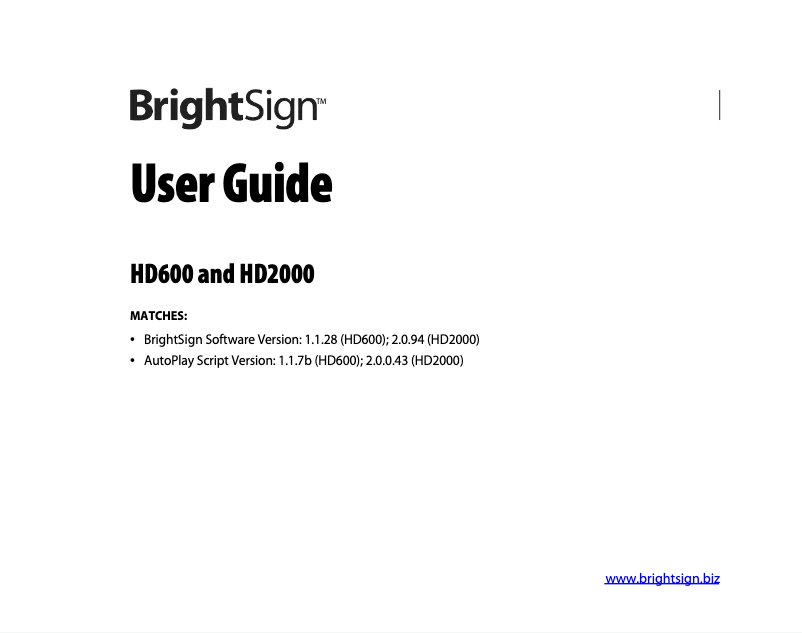 Page n°1 - Manuel utilisateur BrightSign HD2000