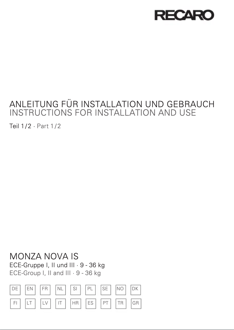 Página 1 del manual Manual de usuario Recaro Monza Nova IS