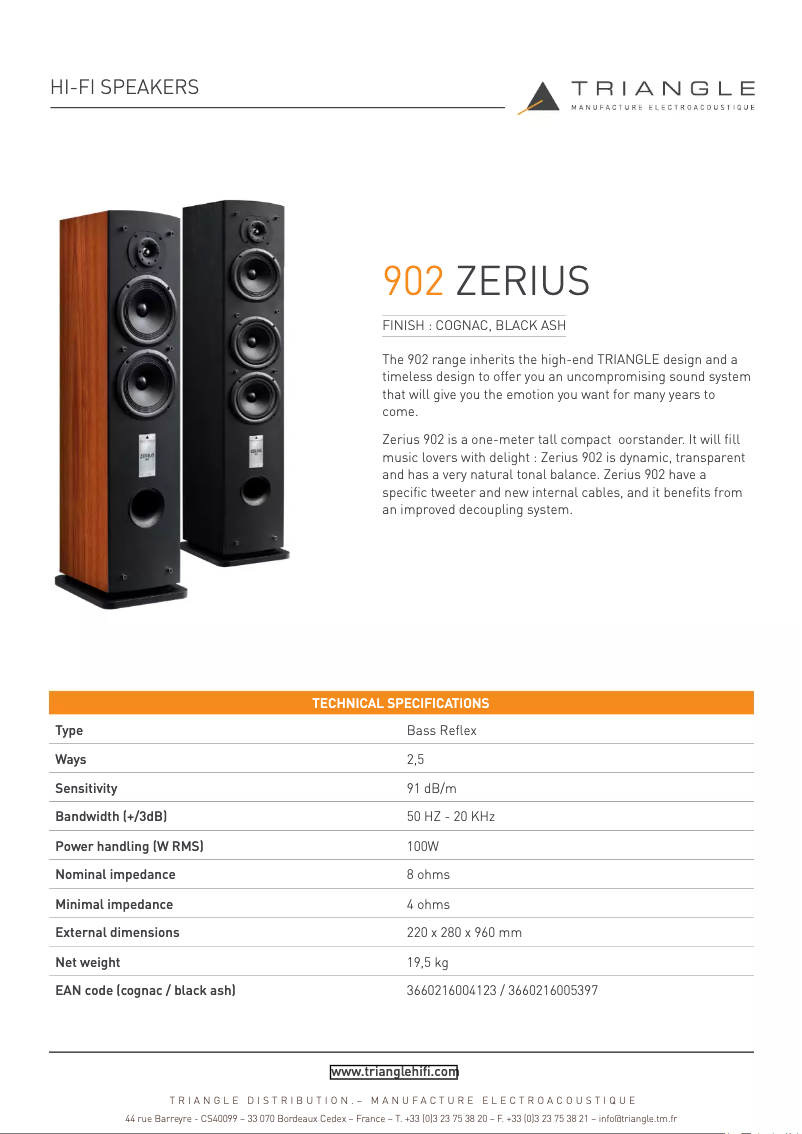 Page 1 de la notice Fiche technique Triangle Zerius 902