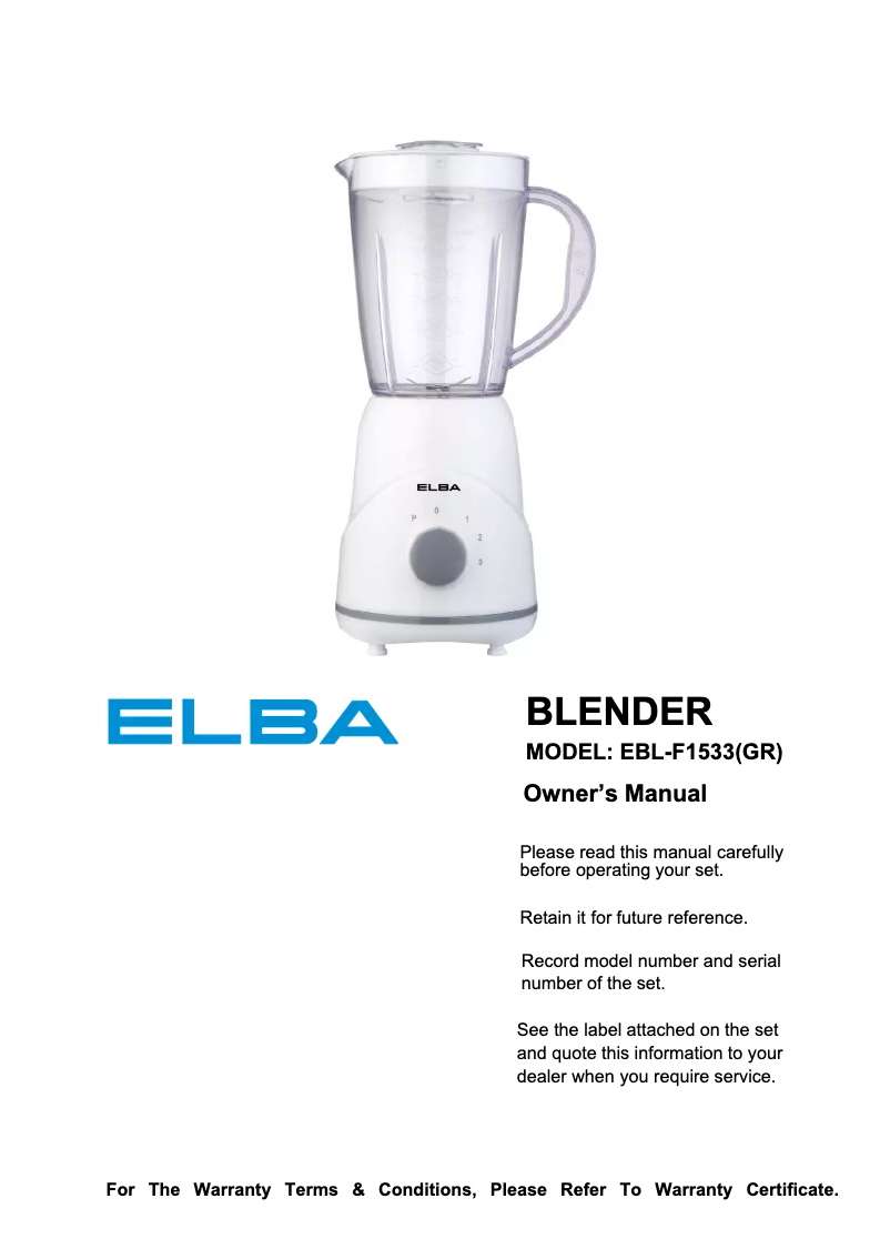 Page 1 de la notice Manuel utilisateur Elba EBL-F1533(GR)