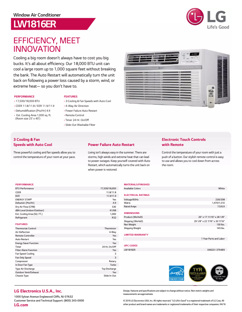 Image de la première page du manuel de l'appareil LW1816ER