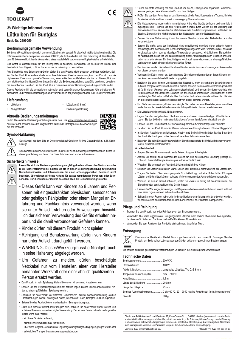 Page 1 de la notice Manuel utilisateur Toolcraft KL-100G