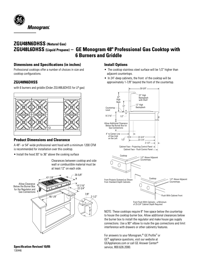 Page n°1 - Fiche technique GE ZGU48L6DHSS