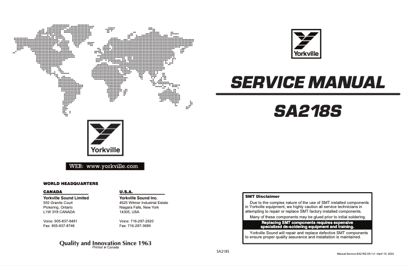 Page n°1 - Manuel utilisateur Yorkville Synergy  SA218S