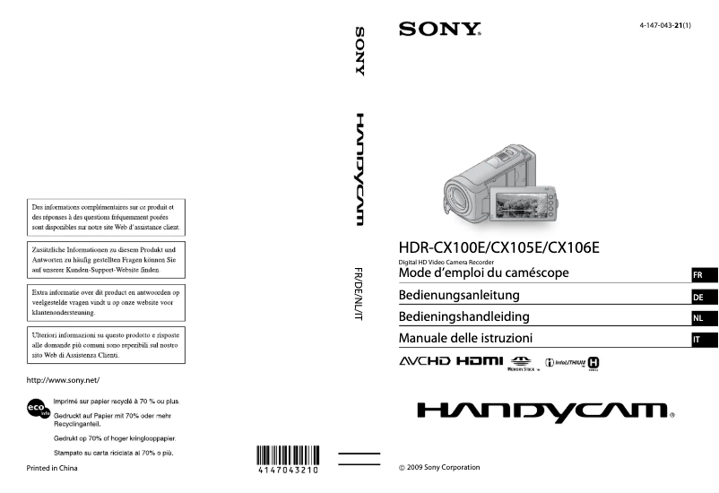 Page n°1 - Manuel utilisateur Sony Handycam HDR-CX105