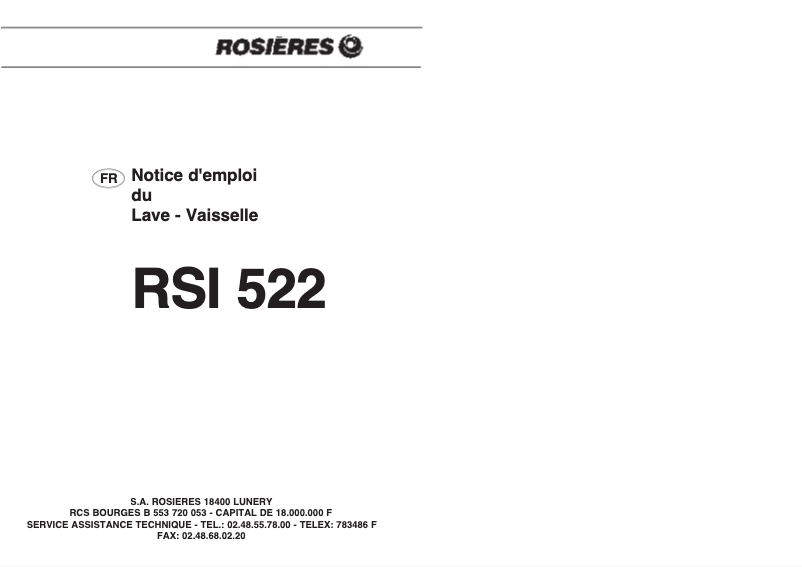 Page 1 de la notice Manuel utilisateur Rosieres RSI 522