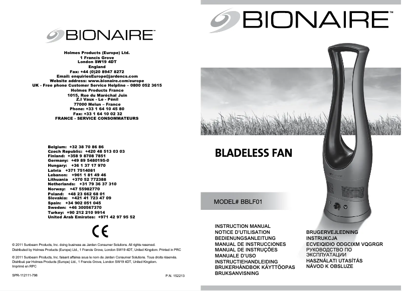 Page 1 de la notice Manuel utilisateur Bionaire BBLF01
