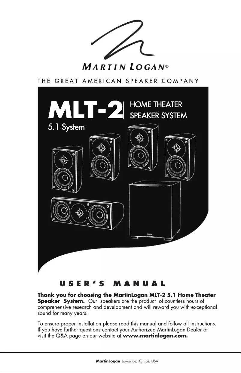 Page n°1 - Manuel utilisateur Martin Logan MLT-2