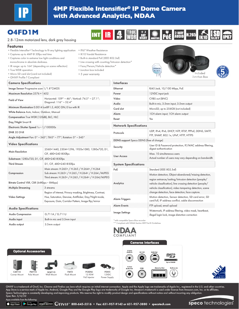 Page n°1 - Fiche technique Speco Technologies O4FD1M