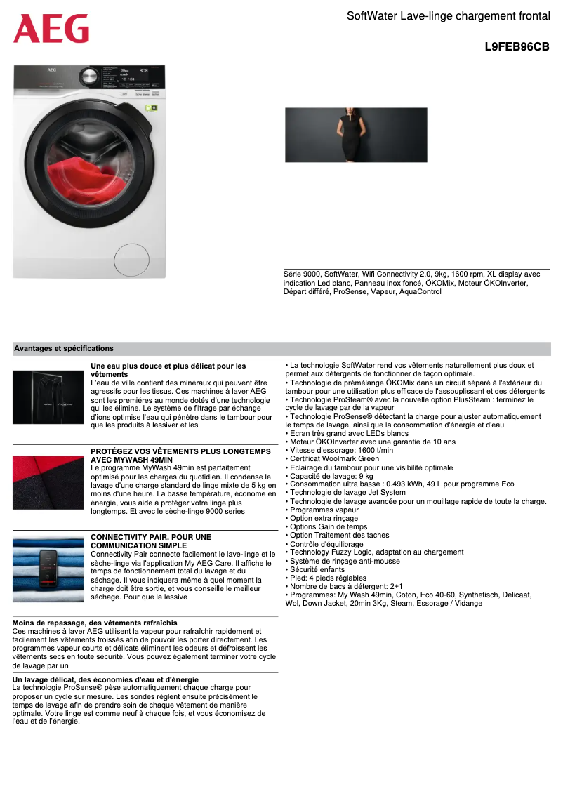 Página 1 del manual Ficha técnica AEG L9FEB96CB