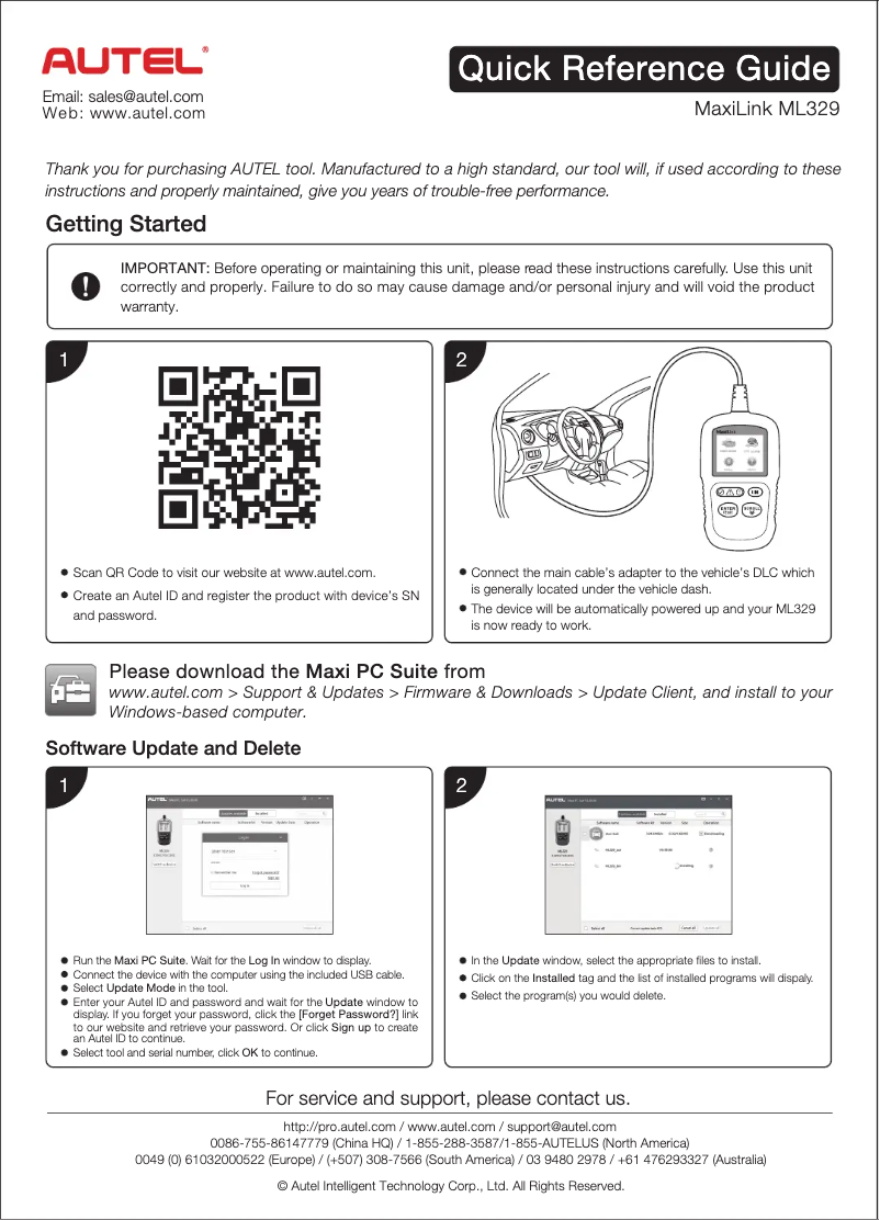Page 1 de la notice Guide de démarrage rapide Autel MaxiLink ML329