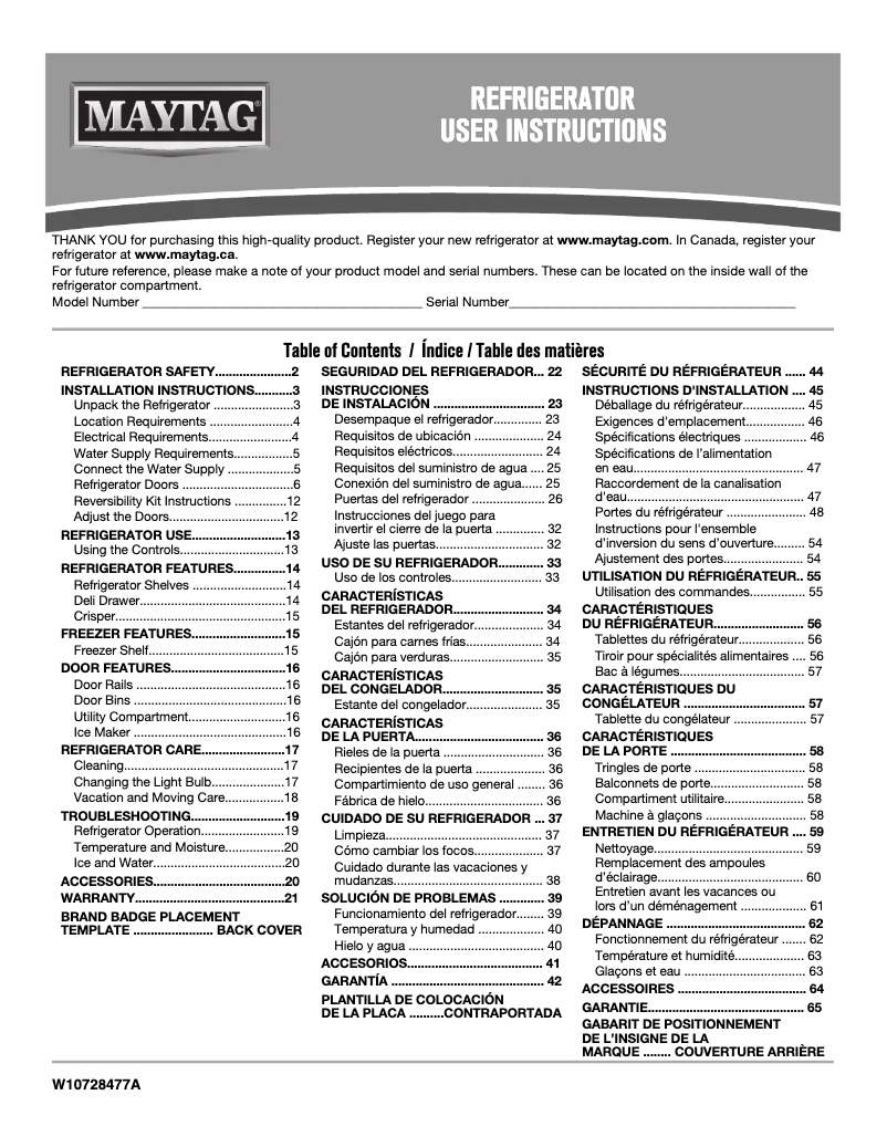 Page 1 de la notice Manuel utilisateur Maytag MRT318FZDM